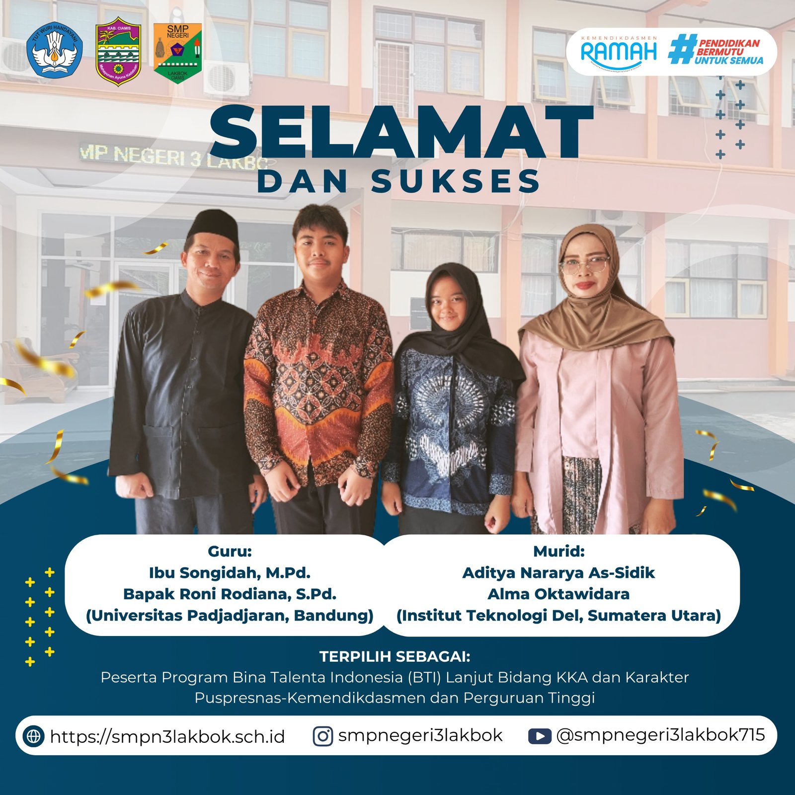 ikut Berpartisipasi kegiatan Pembelajaran Koding dan Kecerdasan Artifisial tingkat Nasional di UNiversitas Padjadjaran dan Institut Teknologi Deli Sumatera Utara.